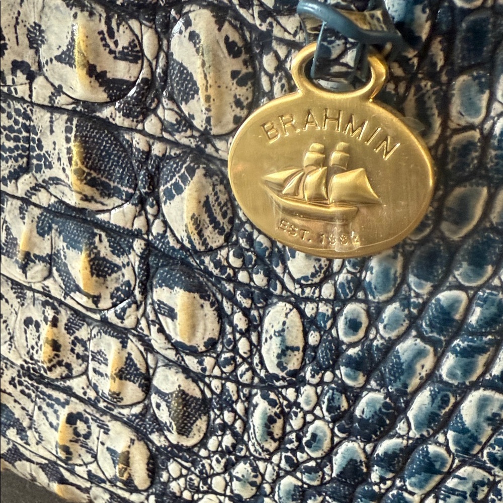NWT Brahmin Blue Filigree Small Caroline Croc-Embossed Women's Bag - Picture 7 of 10